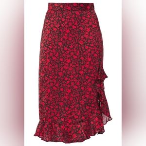 Maje Ruffle Hem Satin Skirt